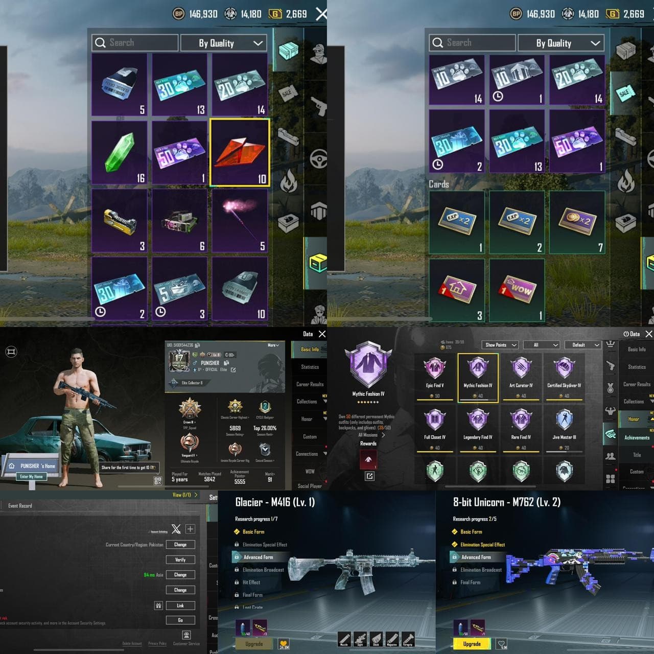 Level 70 🏮 39 Mythic🏮 M416 Glacier 🏮 M762 lv2