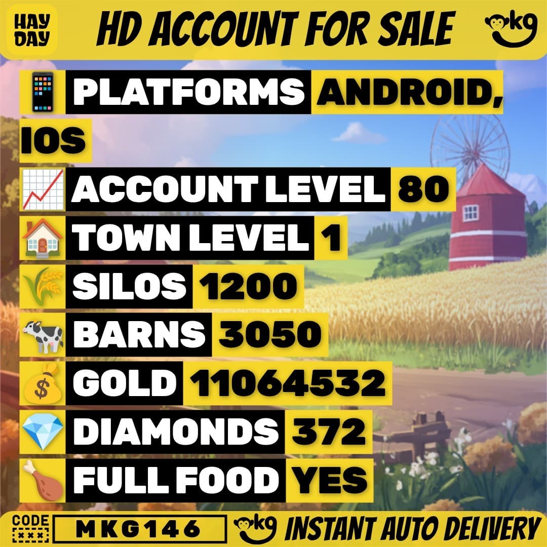 LVL 80 • 🧺 Barn: 3050 • 🏚️ Silo: 1200 • 💎 372 Diamonds • 💰 11M Coins