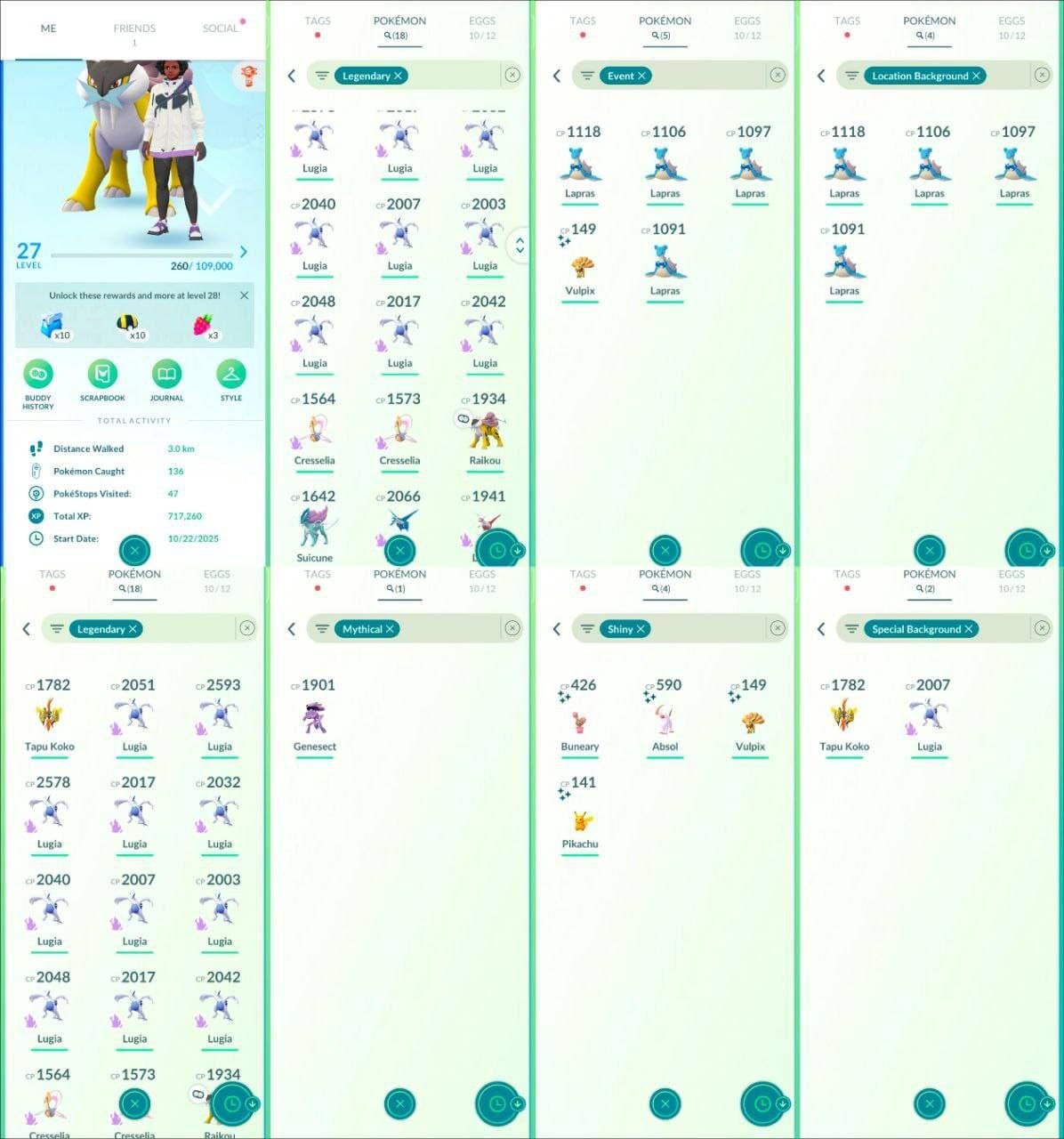 STARTER ACCOUNT | 18 LEGENDARY | LEGENDARY LUGIA | EVENT+LOCATION BG | SHINY+EVENT | GIGANTAMAX | LOCATION BG | INSTANT DELIVERY