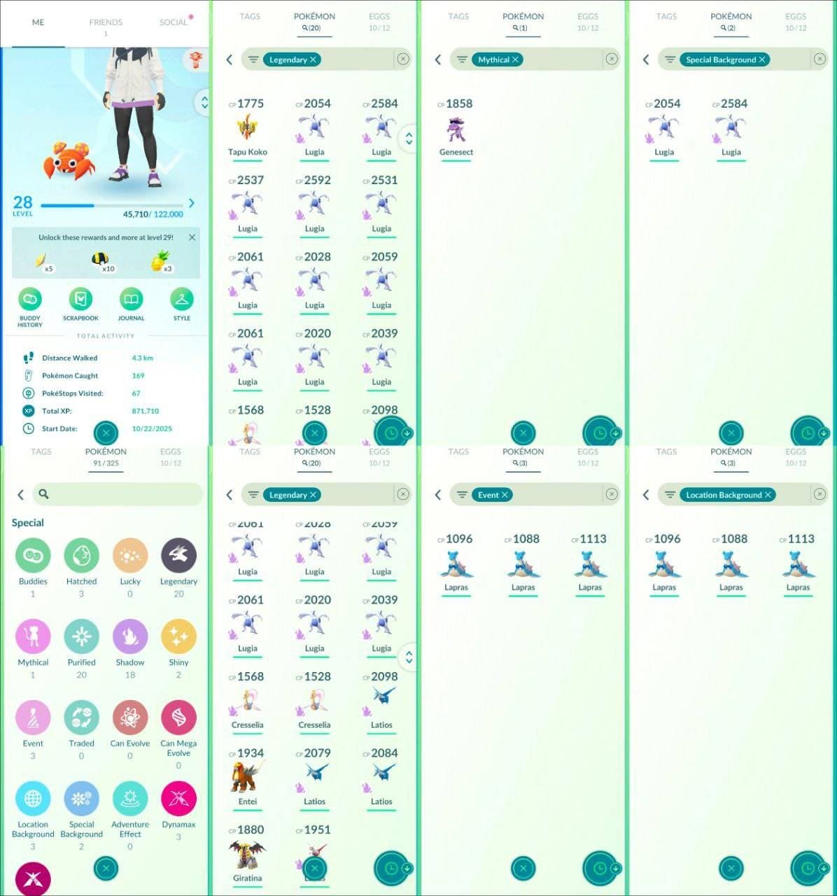 STARTER ACCOUNT | 20 LEGENDARY | SHINY | LEGENDARY LUGIA | LOCATION BG | LEGENDARY SPECIAL BG | INSTANT DELIVERY