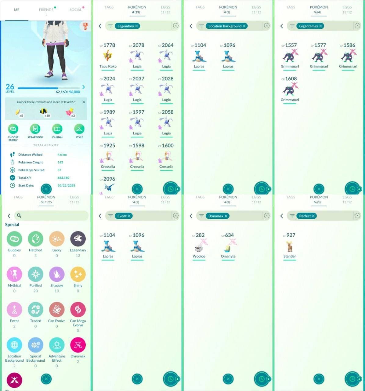 STARTER ACCOUNT | 13 LEGENDARY | LEGENDARY LUGIA | EVENT | GIGANTAMAX | LOCATION BG | INSTANT DELIVERY