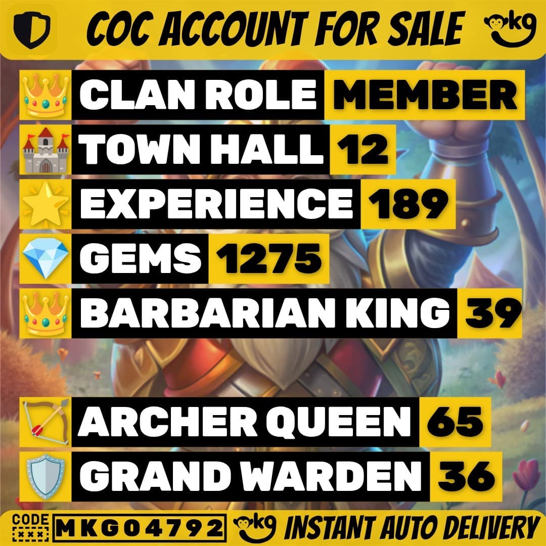 💎 Clash of Clans 🔥 TH12 ✨ Level 189 ✨ BK39 AQ65 MP30 GW36 ✨ 1275 Gems 🔰 Complete Access 💎 Instant Delivery! MKG04792