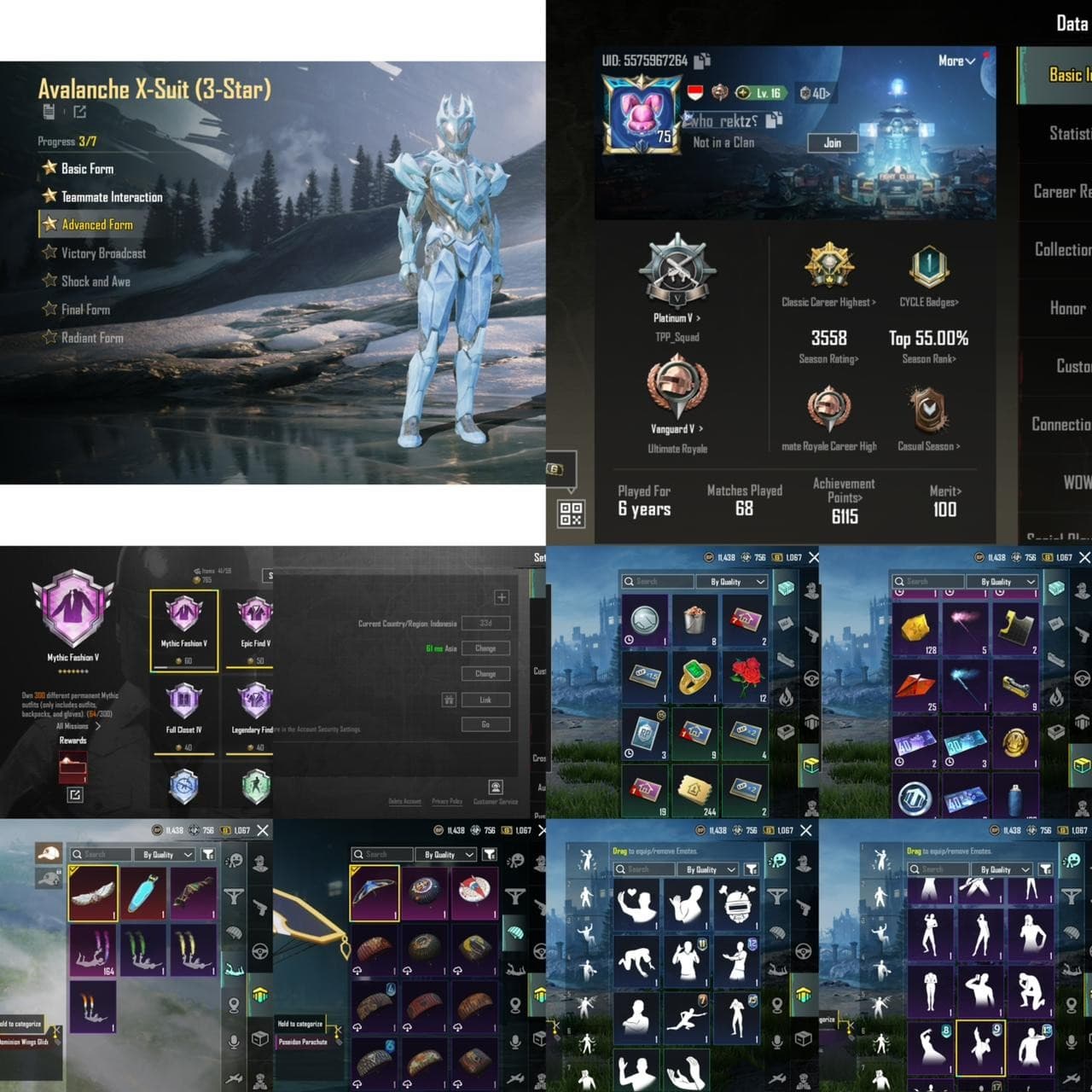 Level 75🏮 Avalanche Xsuit lv3 🏮64 Mythic🏮 4xGunlab 🏮 M762 lv4🏮MUMMY suit
