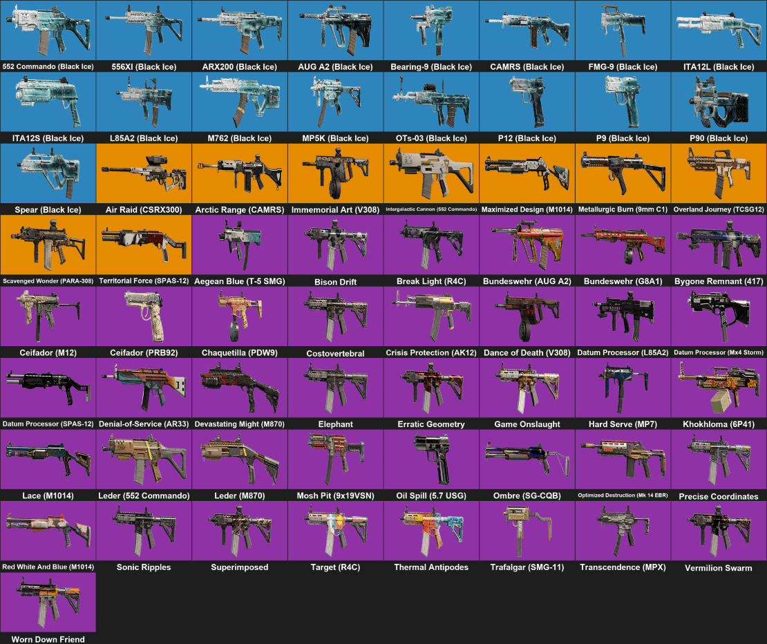 【PC/PSN】125 Skins | 17 Black Ice | 9 Seasonals | 3 Universals | 131 LVL