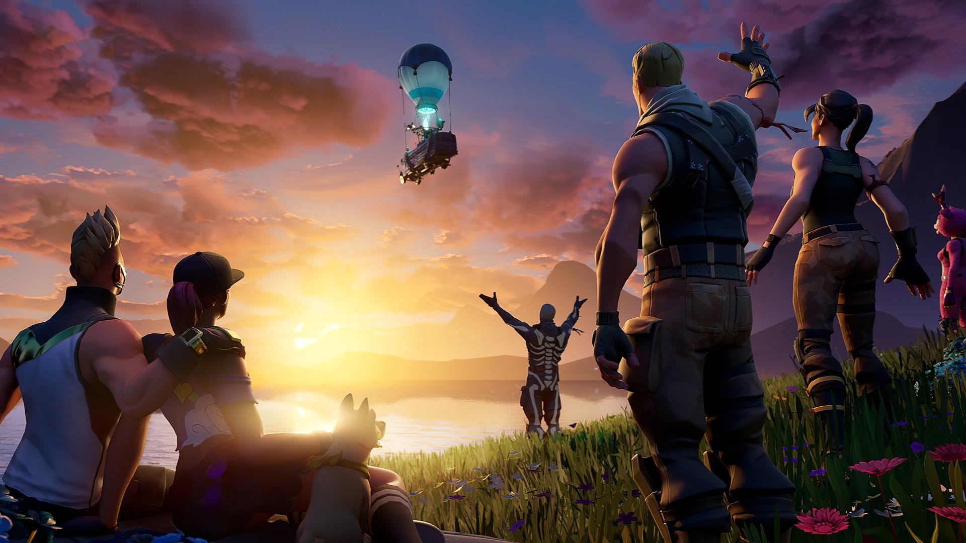 Fortnite spring-themed gaming scene background