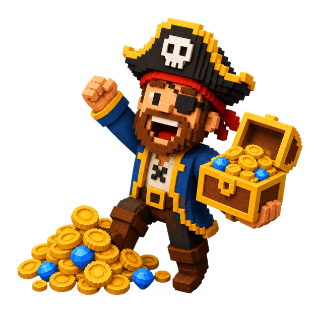 Pirate character holding loot