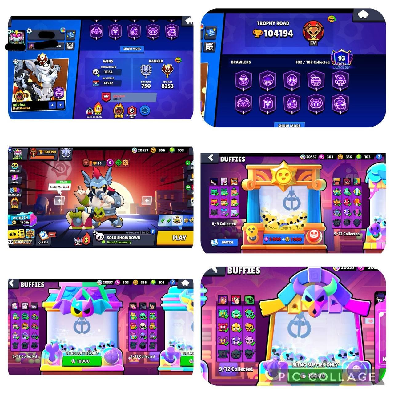 MASTERS, METEORIC FAME 3, 101 HYPERCHARGED, 104k TROPHY, 402 SKINS, 44 BUFFIES, 93 PRESTIGE, 1.3k PINS, NEAR MAX TH 14, VB42